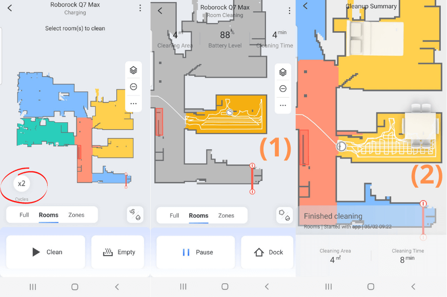 In the Roborock Q7 Max+ App, individual areas are defined for extra cleaning.